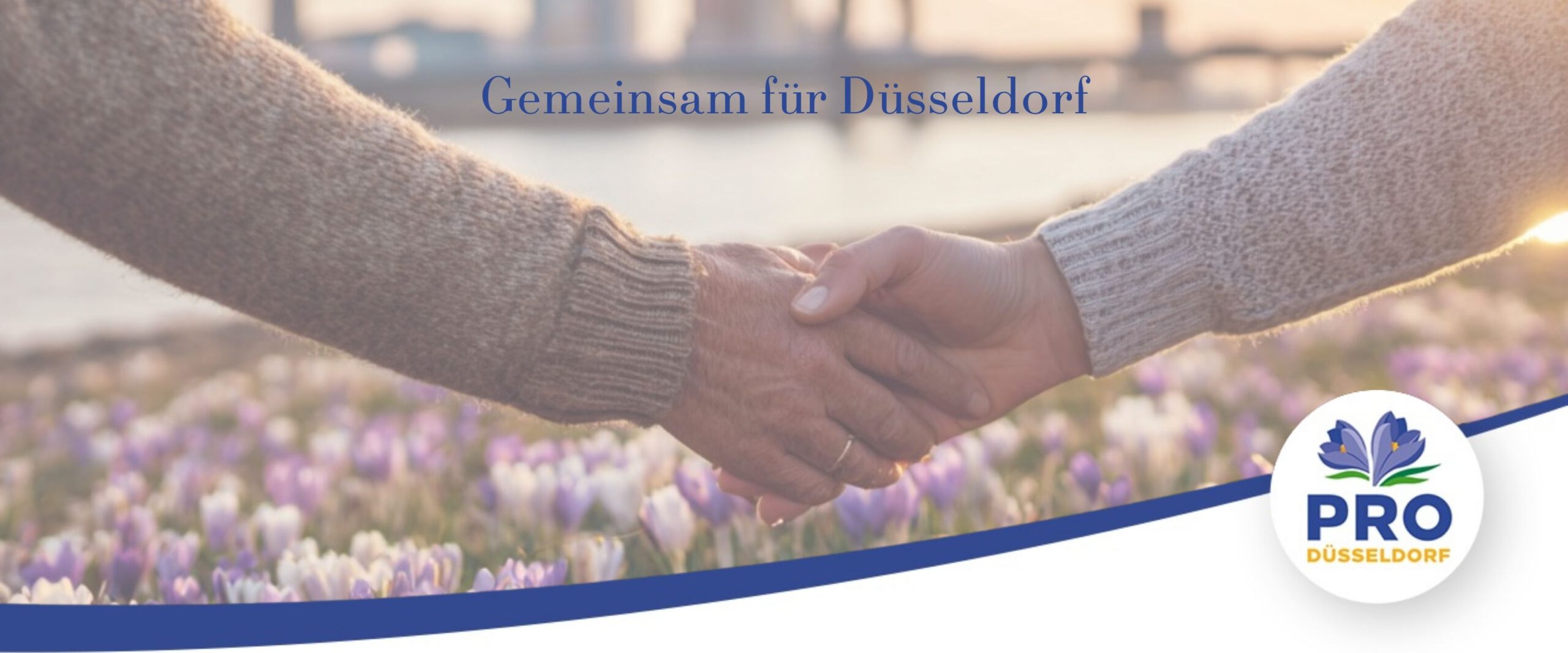 gemeinsam-fuer_duesseldorf_herobild_partnerseite Händedruck vor Rheinturm - Partnerschaft für ein grünes Düsseldorf